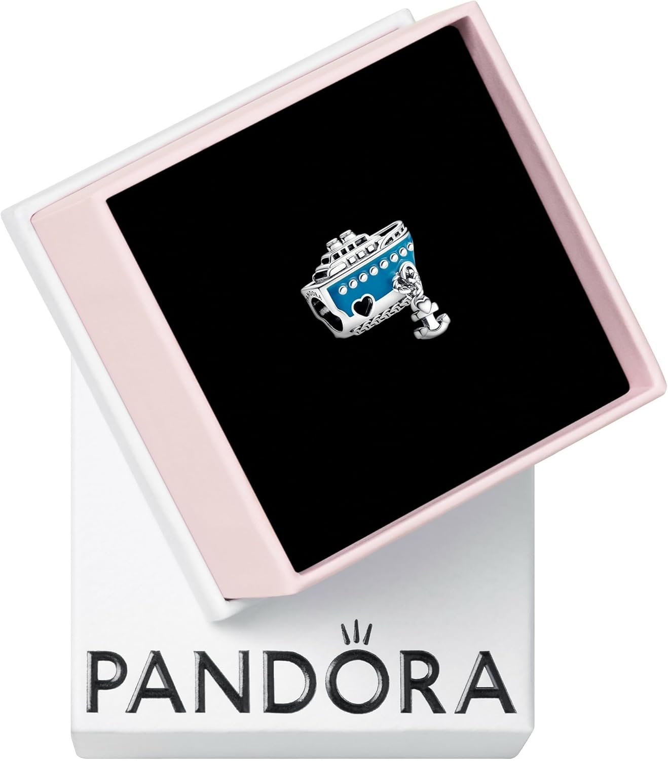 PANDORA Anchored Cruise Ship Charm - Compatible Moments Bracelets - Jewelry for Women - Gift for Women in Your Life - Made with Sterling Silver & Enamel, No Gift Box