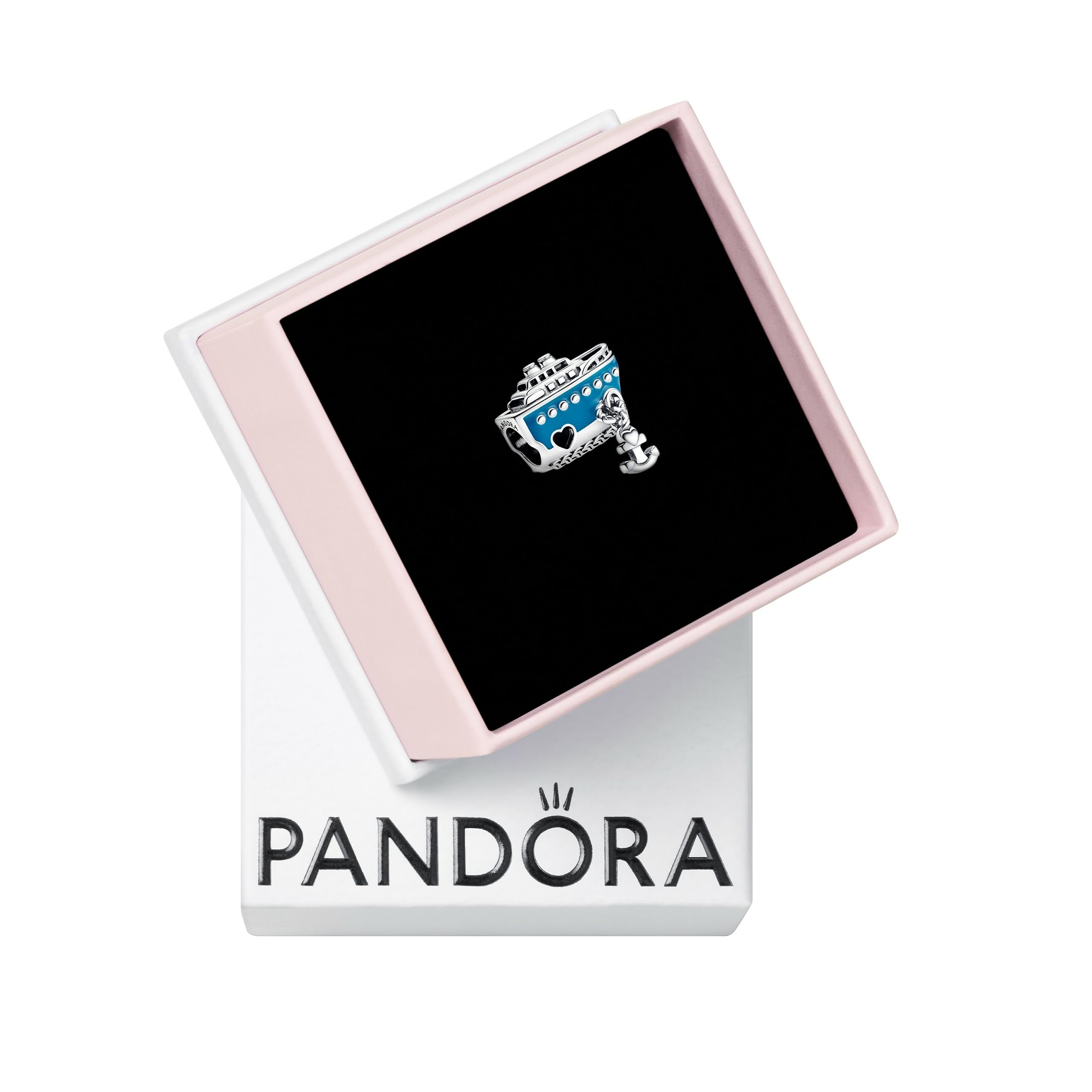 Pandora Moments Anchored Cruise ship sterling silver charm with blue enamel