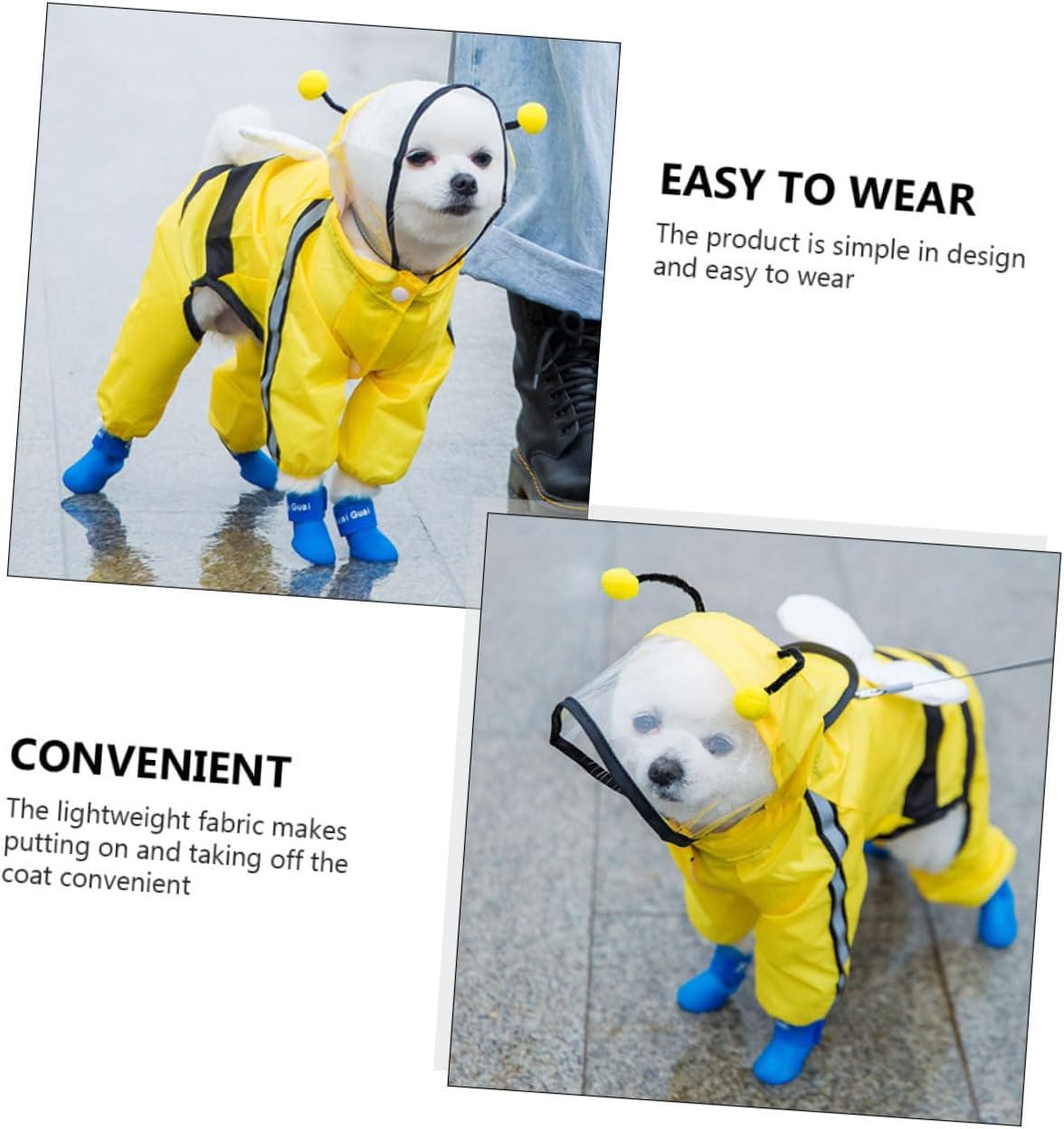 Kisangel Pet Bee Shaped Raincoat Waterproof Puppy Rain Gear Hooded Slicker for Small to Medium Dogs XXL, Stylish Dog Poncho for Outdoor Use