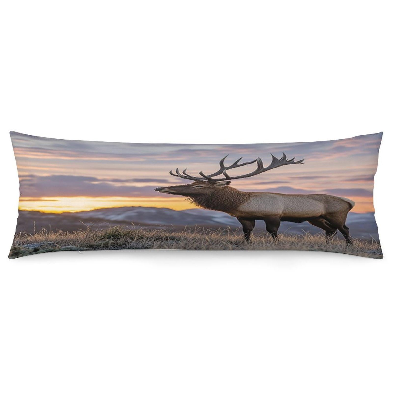 Red Deer Bull Elk Sunset Throw Pillow Cover Soft Pillow Case Decorative Lumbar Pillow Cover Cozy Throw Pillowcase Polyester Rectangular Cushion Case Decor for Couch Sofa Bed