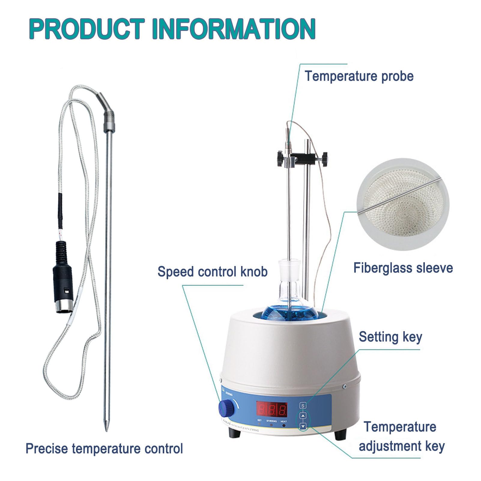 Manta Calefactora Digital con Agitación Magnética, 300℃ 500ml | Manto Calefactor Electrotérmico Electromantles Pantalla Digital y Control Temperatura, para Agitación Calentamiento Líquidos