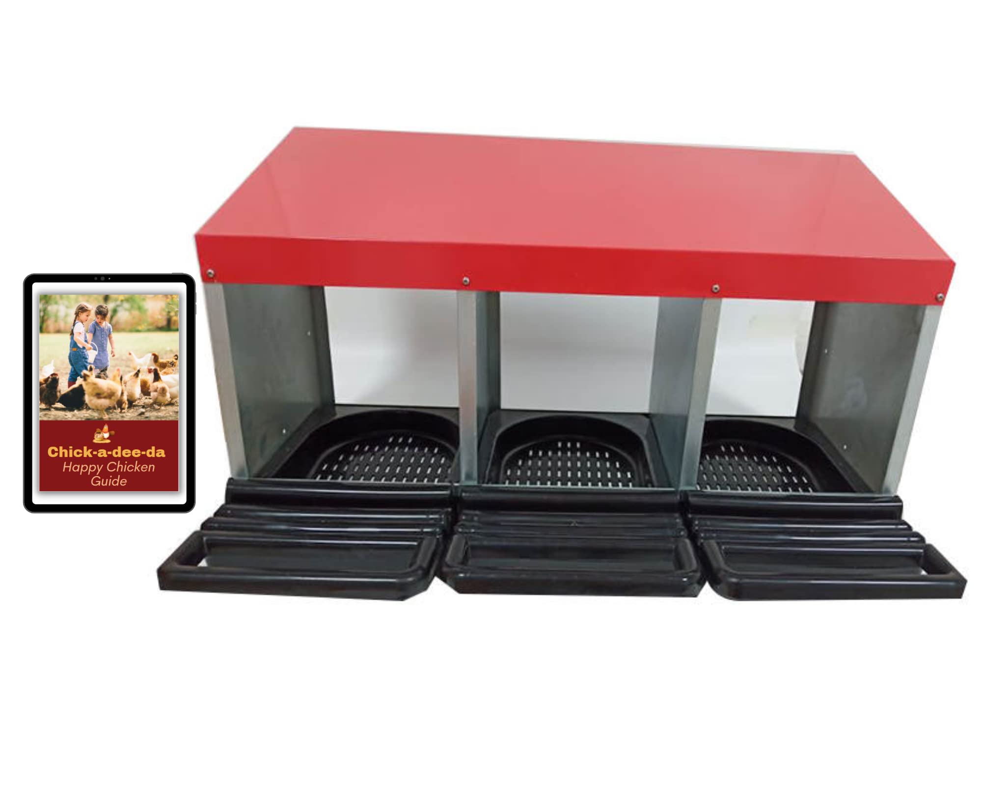 3 Compartment Roll Out Chicken Nesting Box for Up to 15 Hens | Heavy Duty Best Nest Box for Chickens and Poultry with Lid Cover to Protect Eggs (with Perch)