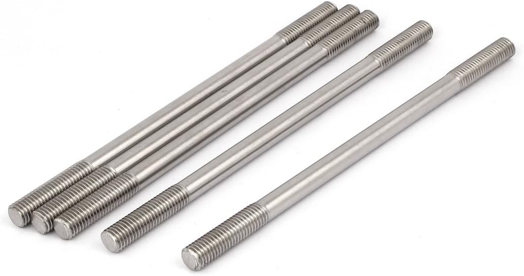 Aexit 304 Stainless Nails, Screws & Fasteners Steel Double End Thread Tight Adjustable Push Rod Stud Nut & Bolt Sets M10x190mm 5pcs