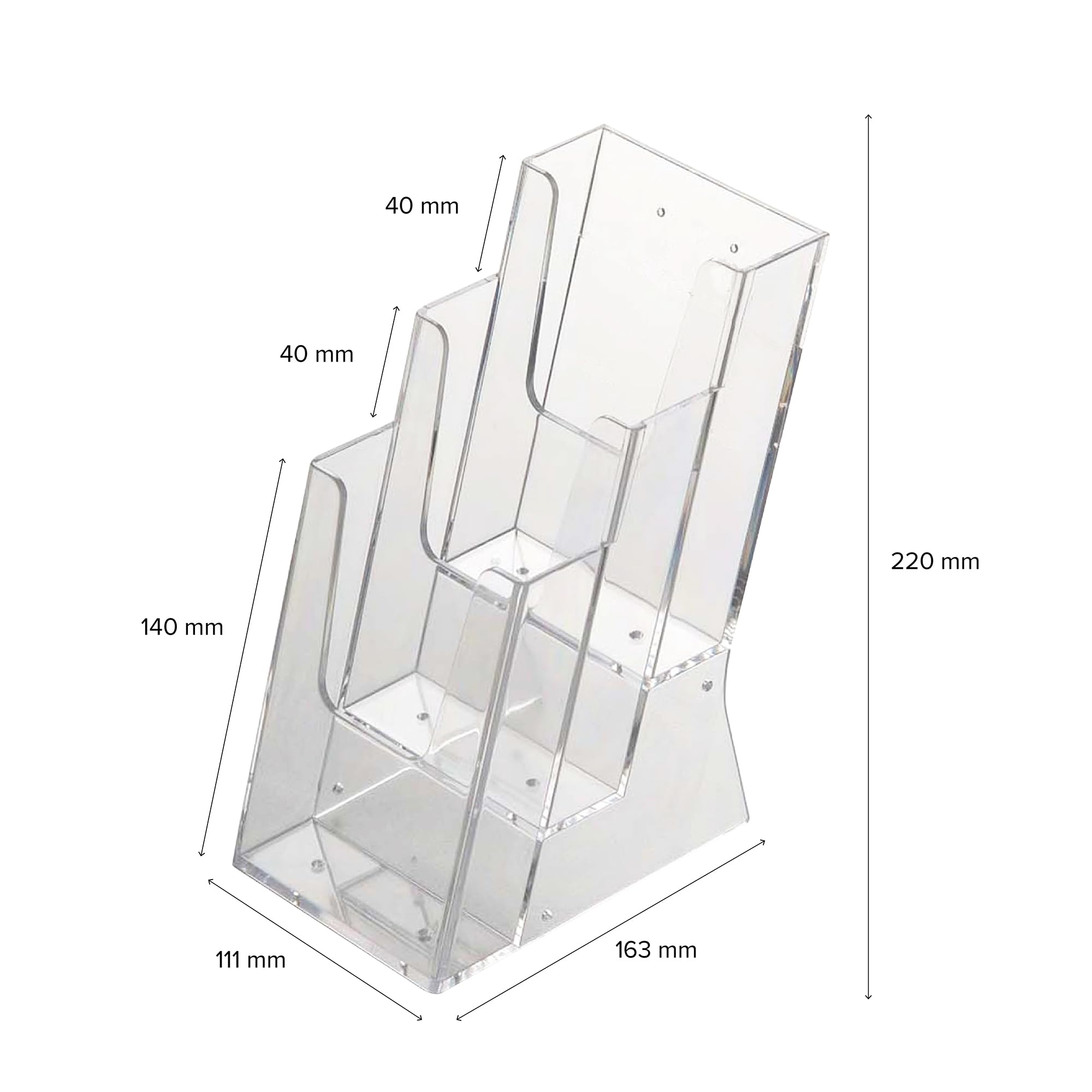 Expositor metacrilato 3 Compartimentos DIN Largos | Expositor folletos Largos en Formato Vertical | Soporte Cartas Transparente | 10 Portaprecios metacrilato para Cada ocasión