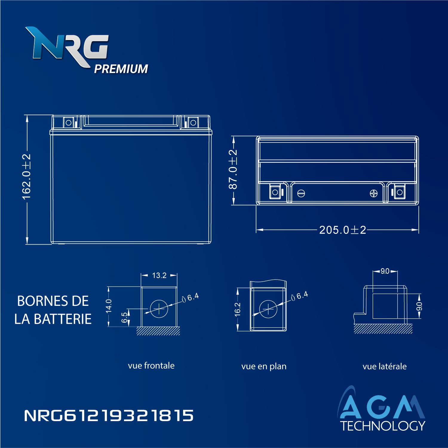 NRG batterie auxiliaire 12V 20Ah AGM auto backup 61219321815 61217623376