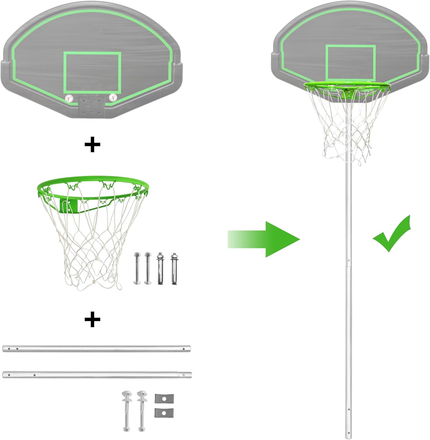 Basketball Rim Replacement, 2 Holes Basketball Hoop Rim for 14ft/16ft Trampoline or Wall Mount, Basketball Hoop Outdoor Wall Mount, The Newest 16FT Trampoline Part# 14 (Green