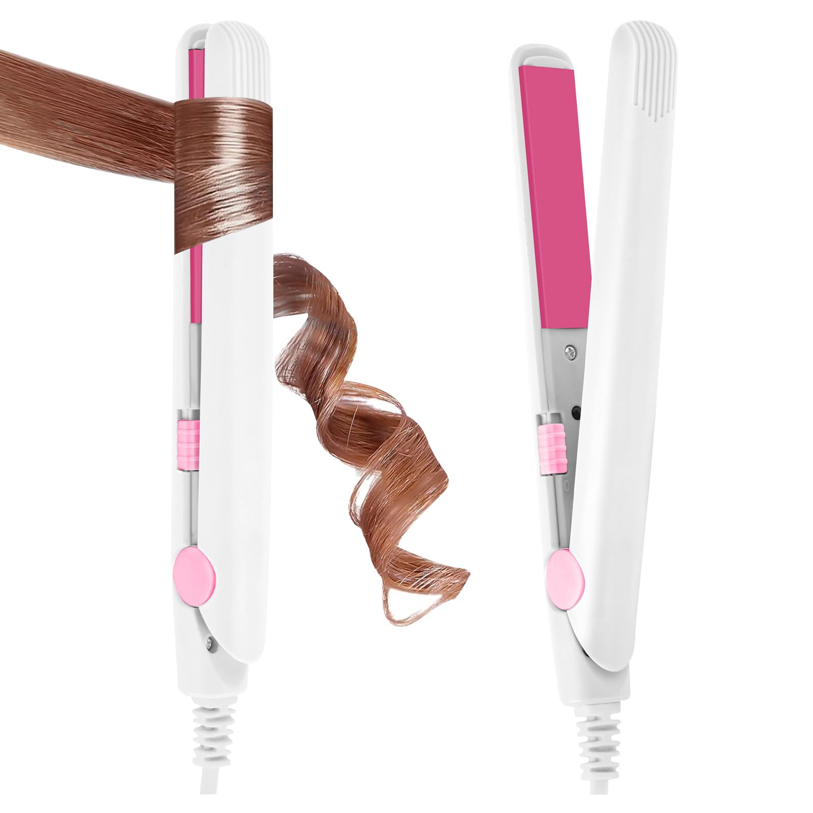 LOPHE Mini Glätteisen, 2 in 1 Glätteisen Locken und Glätten, Mini Haarglätter für Kurzes Haar, Tragbarer Reise Lockenstab Schnelles Aufheizen, Super Smooth, für Alle Haartypen, Weiß