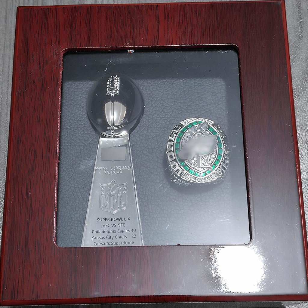 American Football Meisterschaftsring & Pokal Replik Set – Fantasy Football Sammlerstück Geschenk für Fans, Spieler & Sammler, Sport Schreibtisch Display Dekoration