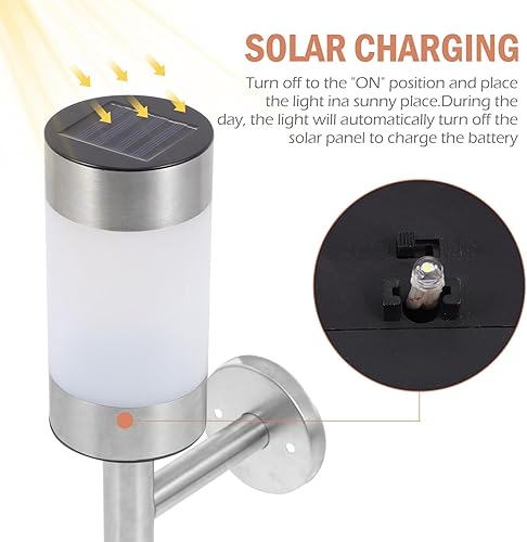 Miniatura 9 de 2Pcs Solar Wall Lamps Stainless Steel Outdoor Lights Solar-Powered Energy Saving Garden Patio Fence Lighting