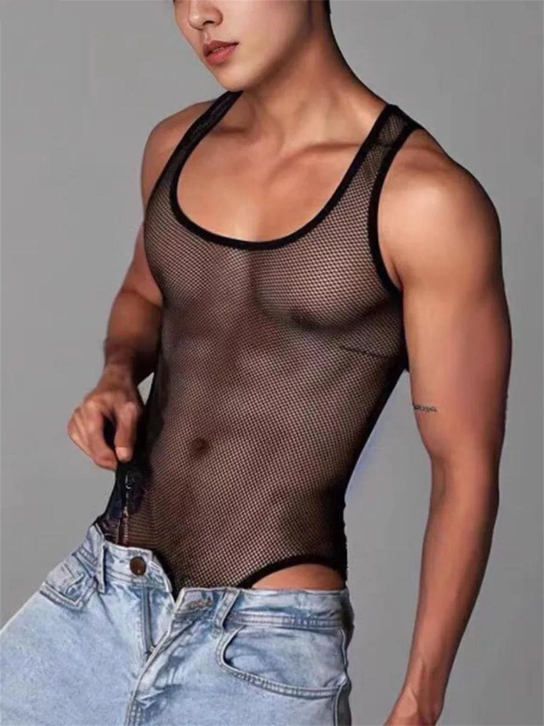 Men Tank Tops Mesh Hollow Sleeveless Breathable Casual Homewear Vest