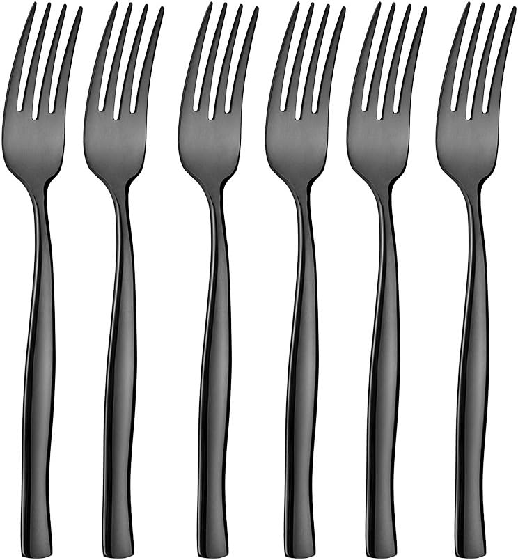 icxox Dinner Forks Set of 6, 18/10 Stainless Steel, 8.15 Inches (Titanium Black)