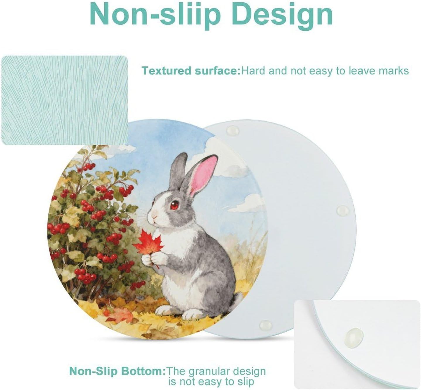 Fall Animal Tempered Glass Chopping Block | 7.9 Inch Round Non Slip Glass Cutting Board Kitchen Prep Tray for Household Daily Cooking Outdoor Picnic Use