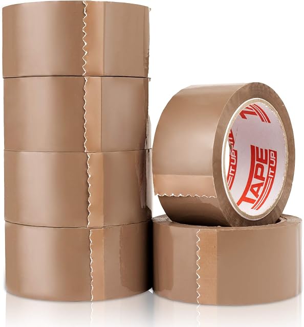 TAPE IT UP Brown Packing Tape - Heavy Duty Adhesive Tape for Packaging Boxes, Parcel, Delivery, Moving House - 47-Micron Extra Thick, Sticky, Strong & Secure Seal, Long Shelf Life - 48mmx66m, 6 Rolls