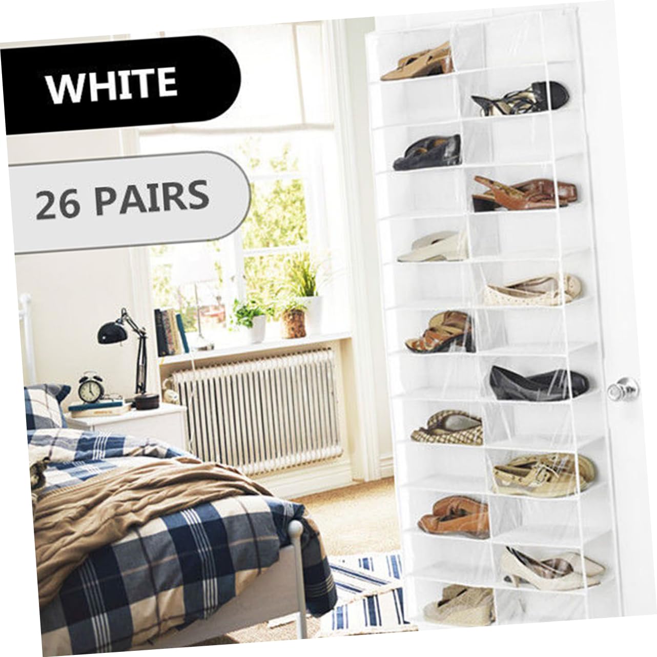 Hohopeti Organizador de Zapatos para Puerta 26 Bolsillos, Blanco, Colgador Gancho, Ahorro de Espacio para Armario y Dormitorio, 2 Piezas