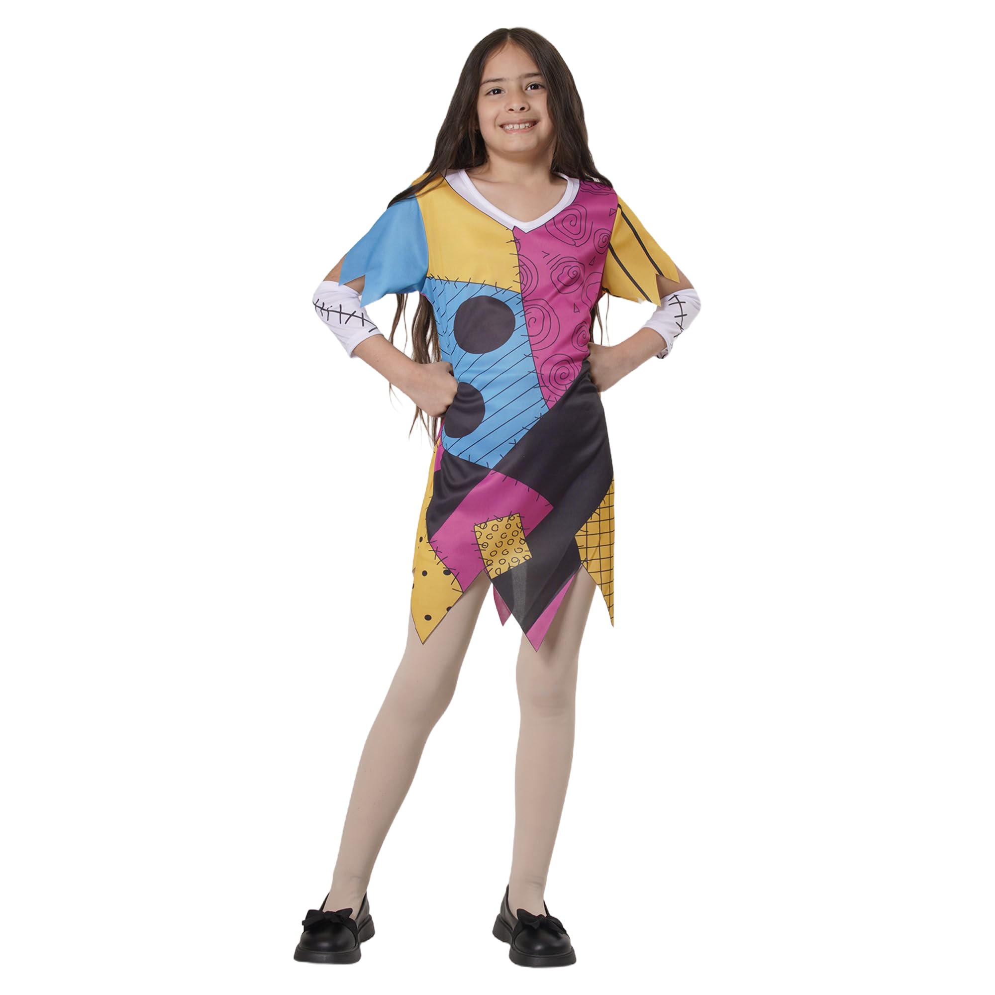 Sally Costume for Girls Ragdoll Patchwork Ragdoll Dress Inspired by Jack Halloween Carnival School Party Kids Cosplay 3/4 Sleeve and Irregular Hem (Dress Only