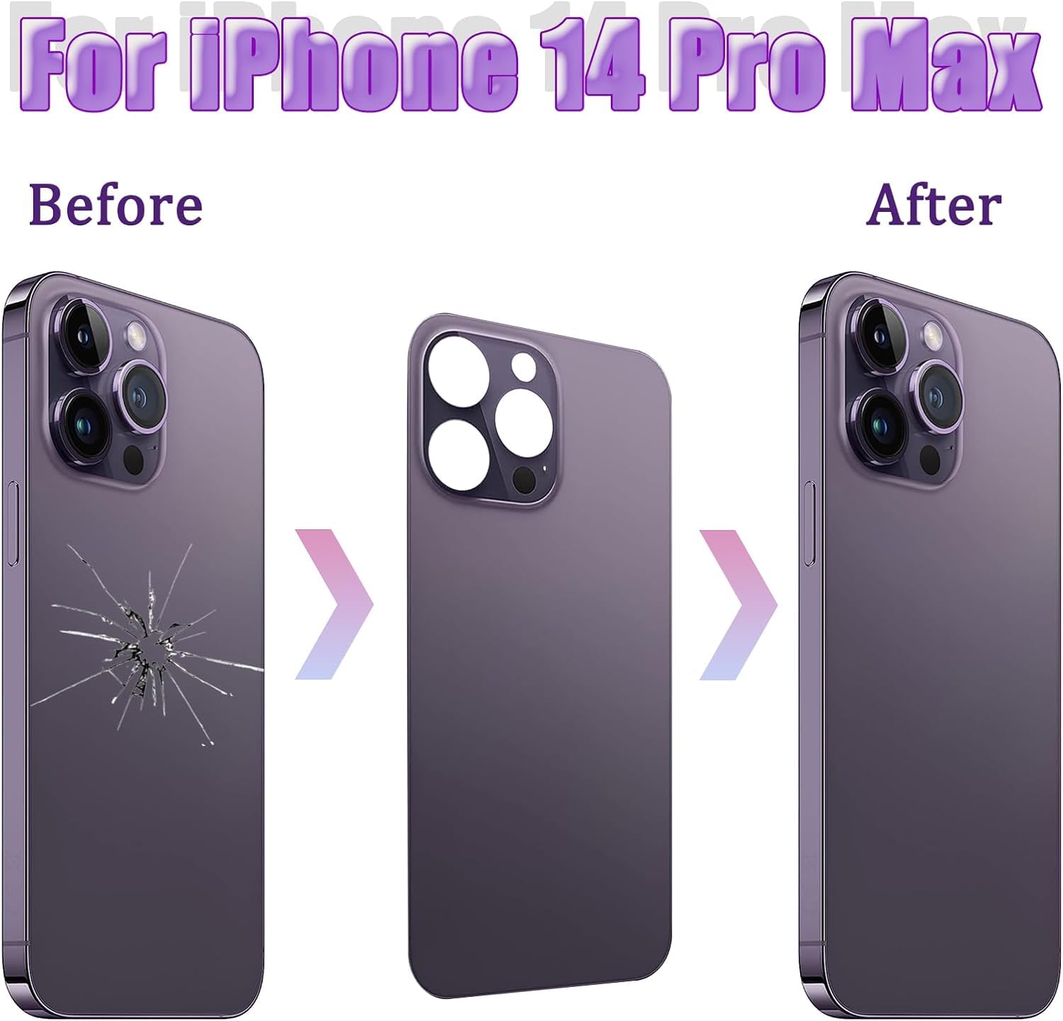 14 Pro Max Verre arrière de Rechange pour iPhone 14 Pro Max 6,7" avec kit d'outils Repar(Violet foncé)
