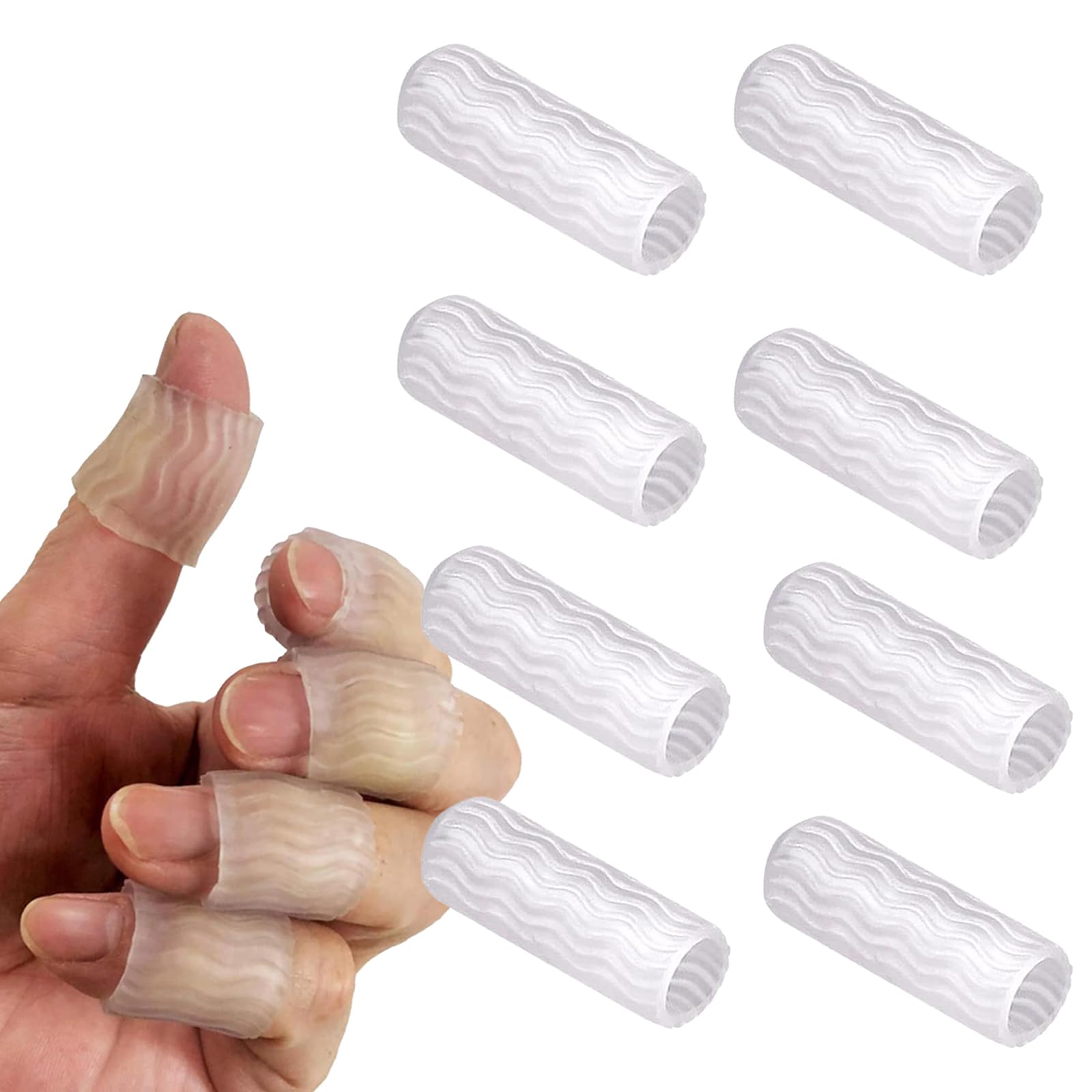 指サポーター ヘバーデン結節 シリコン 指関節サポーター 8個セット 関節 手指 防水 左右兼用 フィンガーサポーター 指用 ヘバーデン結節, とうめいしょく