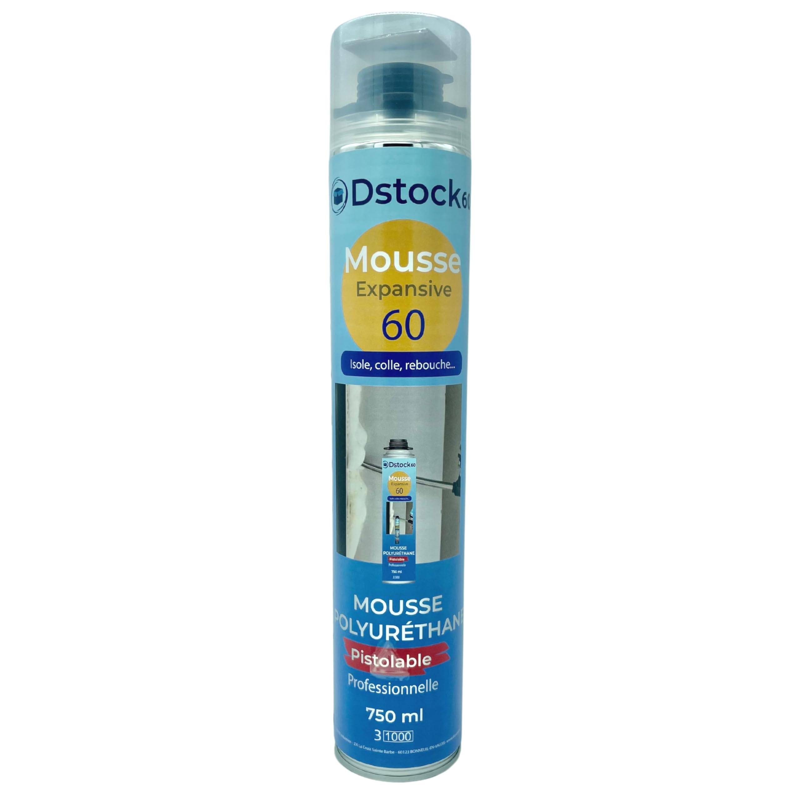 DSTOCK60 - Lot de 12 mousses expansives pistolables 750 ml + 1 Nettoyant Mousse + 1 pistolet - Mousse polyuréthane professionnelle - Isole, colle et rebouche - Extérieur et intérieur