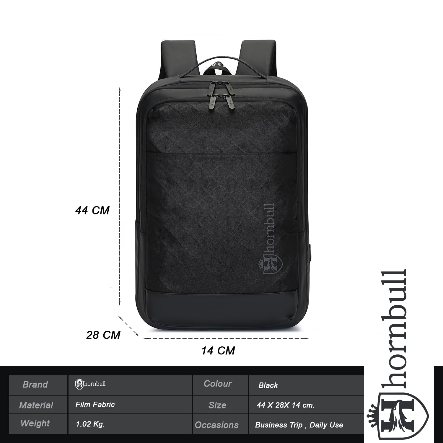 HORNBULL Zurich - Mochila de viaje de oficina de 42 L, mochila para laptop de 17 pulgadas, 3 en 1, expandible y convertible, puerto USB y tipo C, resistente al agua, multicompartimento, mochila para