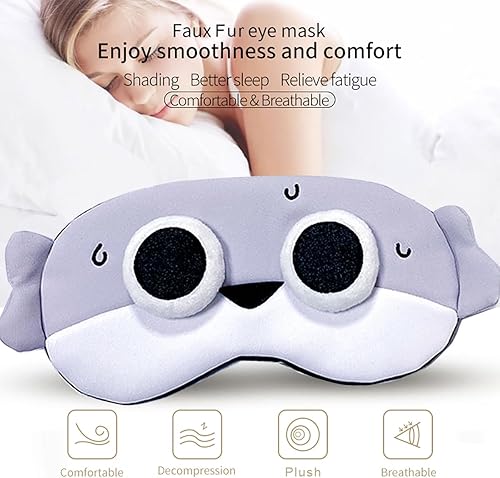 Vista 6 de PERFECTSIGHT Mascarillas para dormir, lindas cubiertas de felpa para dormir, ligeras, ajustables, de piel sintética, para mujeres y hombres