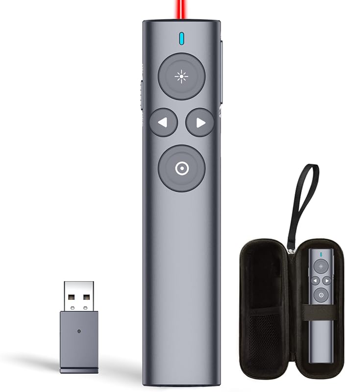 Clicker de presentación N95s con puntero láser digital para pantalla de TV | Control remoto de presentación con funciones de foco y lupa, funciona en cualquier pantalla. Flash incorporado de 32 GB en USB, viene con aplicación