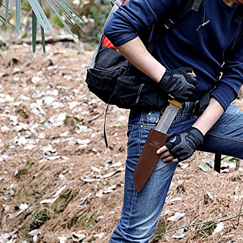 Mossy Oak 14-Inch Bowie Knife, Full-Tang Fixed Blade, Wood Handle Hunting Knife With Leather Sheath For Camping, Hiking, Survival #TOP3