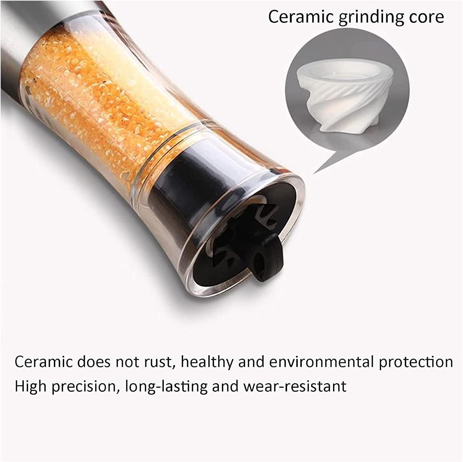 Refillable Pepper Mill Electric Salt And Pepper Grinder, Automatic Salt & Pepper Mill Refillable Adjustable Coarseness Salt Peppercorn Shakers, 22.5*6cm, Silver