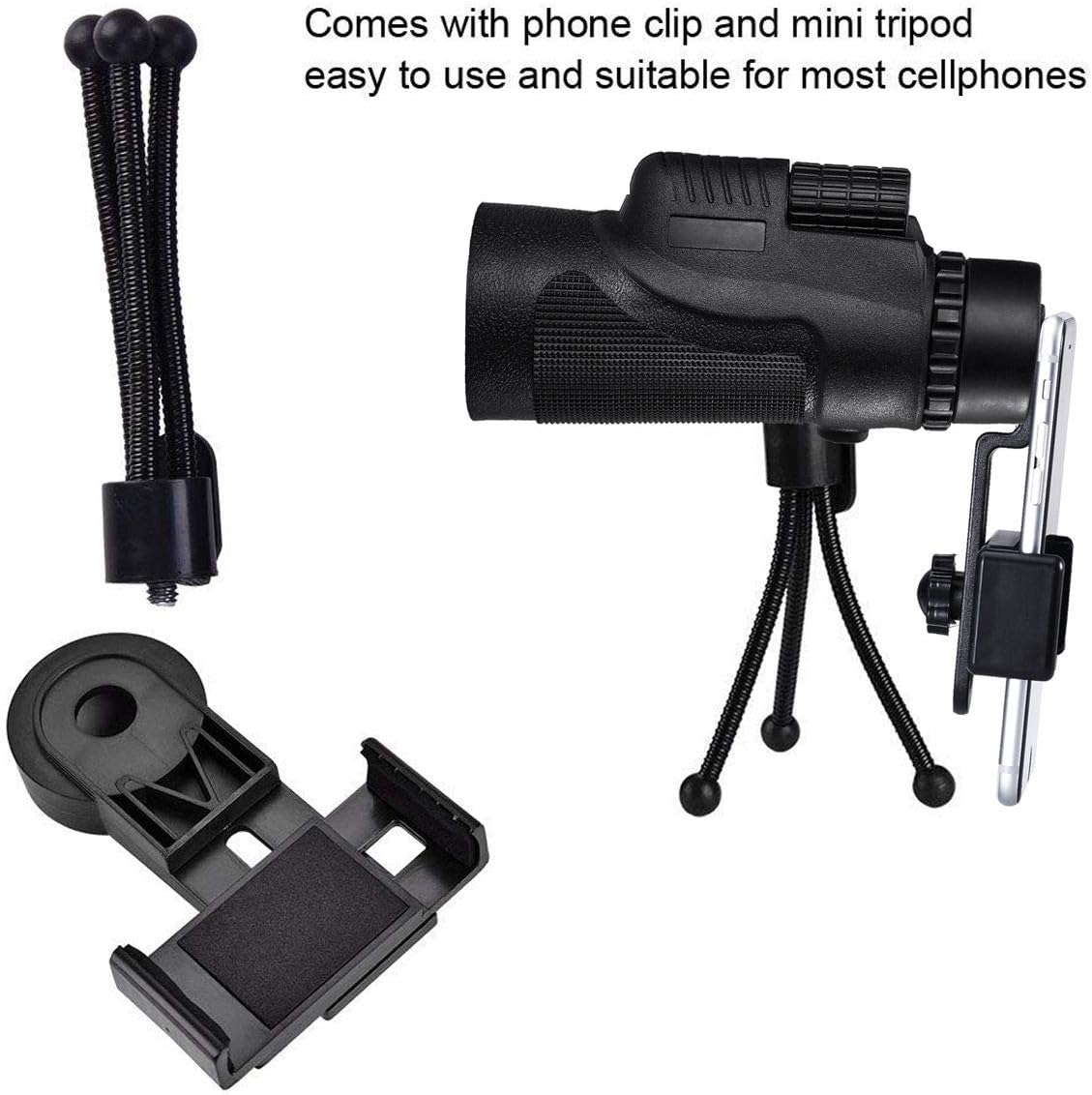 Monocular High Power Spotting Scope - 12X50 High Definition Telescope with Smartphone Tripod and Phone Mount Adapter for Adults Bird Watching Camping Travelling : Electronics