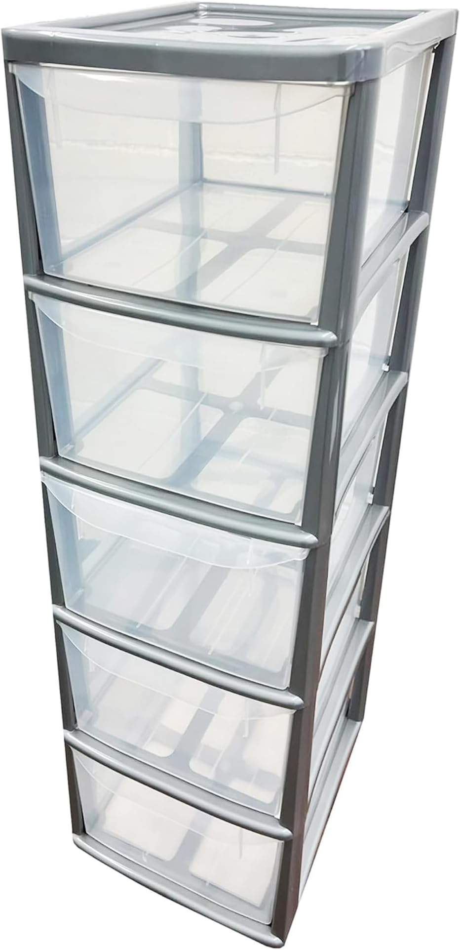 Tall Large Silver 5 Drawer Storage Tower Unit For Home Office & Schools Clear Spacious Drawers (1)