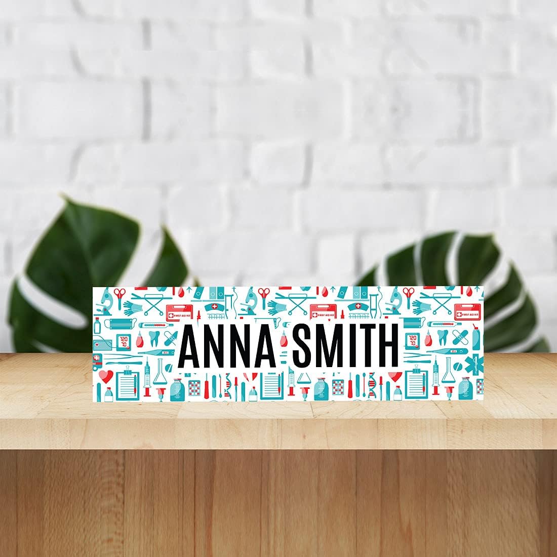Andaz Press Office Desk Name Plate, Medical Pattern Personalized Acrylic Custom Name Plate for Home, Desk, Doctor, Nurse, Boss, Work, Customized Nameplate Sign Decorations for Men Women, 8" X 2.5"