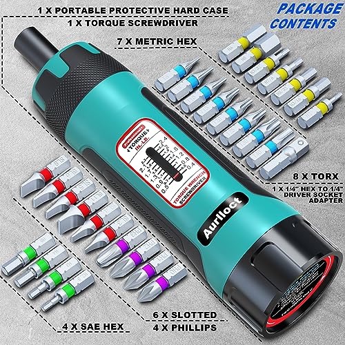 Aurlloct 1/4" Drive Torque Screwdriver Wrench Set, 0.4-2.4 Nm, 0.1 Nm Increment, 31 Piece Torque Wrench Bits Set including 1/4" Adapter - Image 2