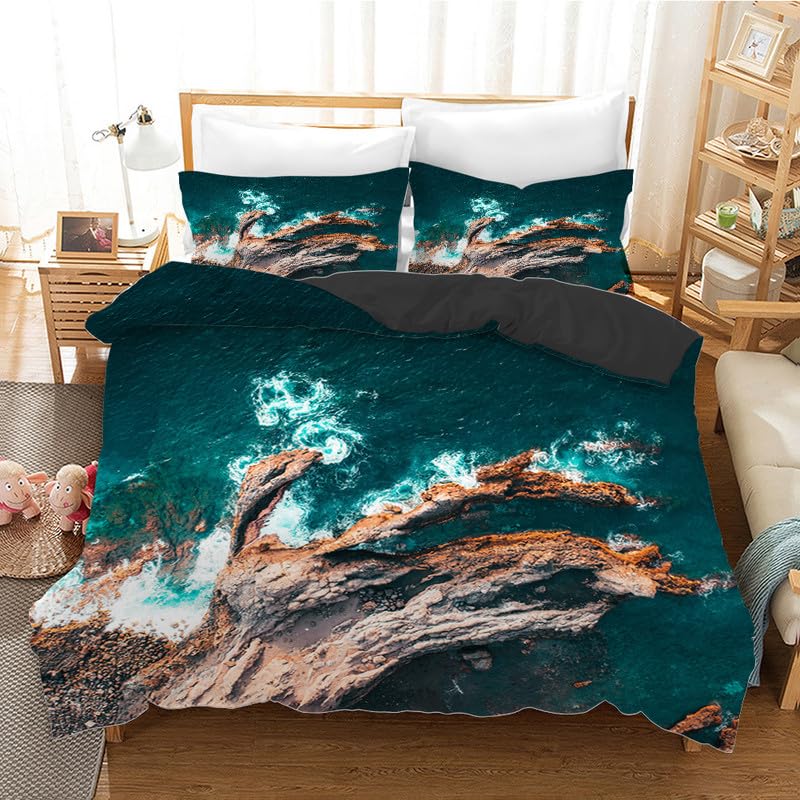 Microfiber housse de couette 90x190 bleu lit une place avec taie d'oreiller 65x65 cm océan