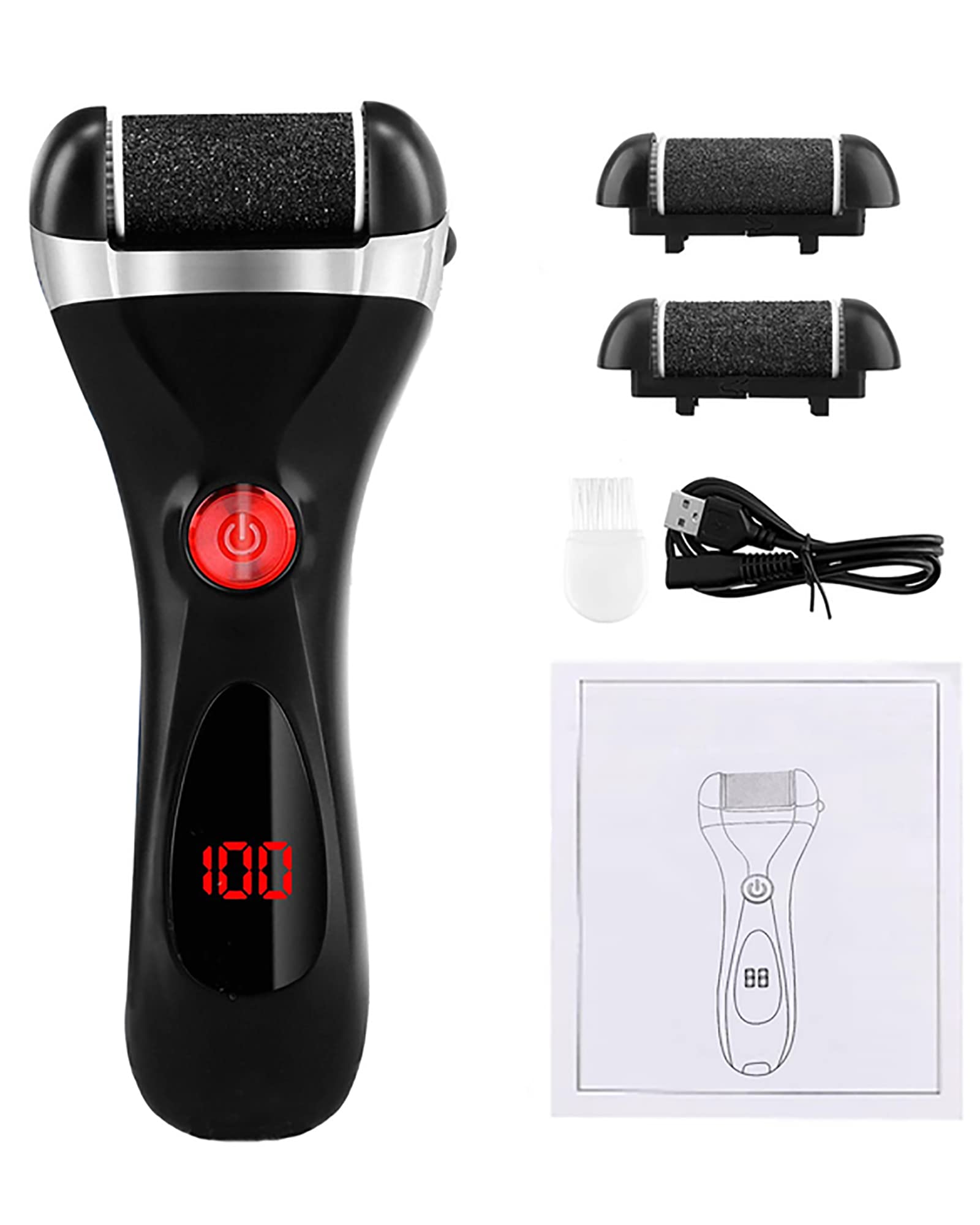 Removedor de Callos USB Lima eléctrica para pies Pantalla Digital LED Herramientas de Cuidado de pedicura con 3 Cabezales de Rodillos y 2 velocidades para Talones agrietados y Piel Muerta,