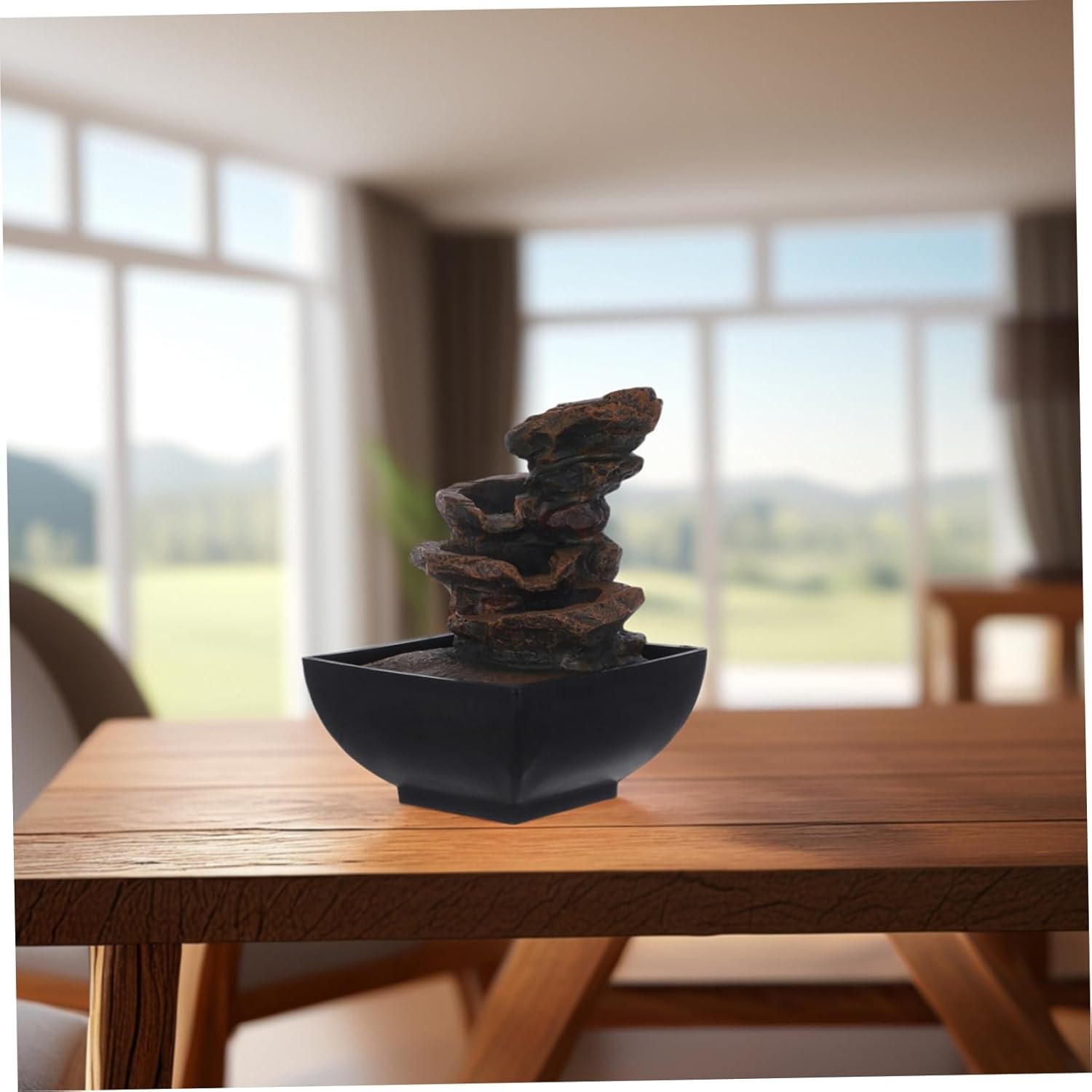 PRETYZOOM 110v Zen Desktop Water Fountain with Led Light and Natural Waterfall Sound for Meditation and Relaxation Small Tabletop Decor for Office Living and Home Spaces