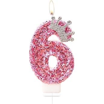 Bolosa Birthday Candles Numbers Candle 6th Birthday Candles Birthday Number 6 Pink Princess with Crown Birthday Candles for Adults Anniversary Birthday Party