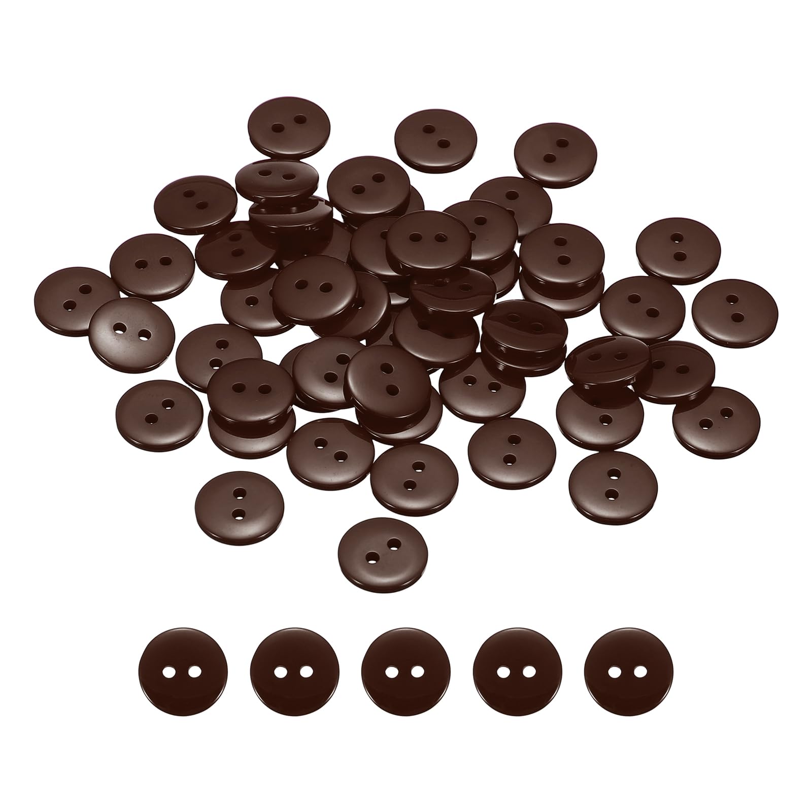 Muiltvoe 50pcs Resin Sewing Button, 12.5mm (1/2-inch) 2 Holes Round Craft Decorative Buttons for Coat Clothes Holiday Decoration, Brown