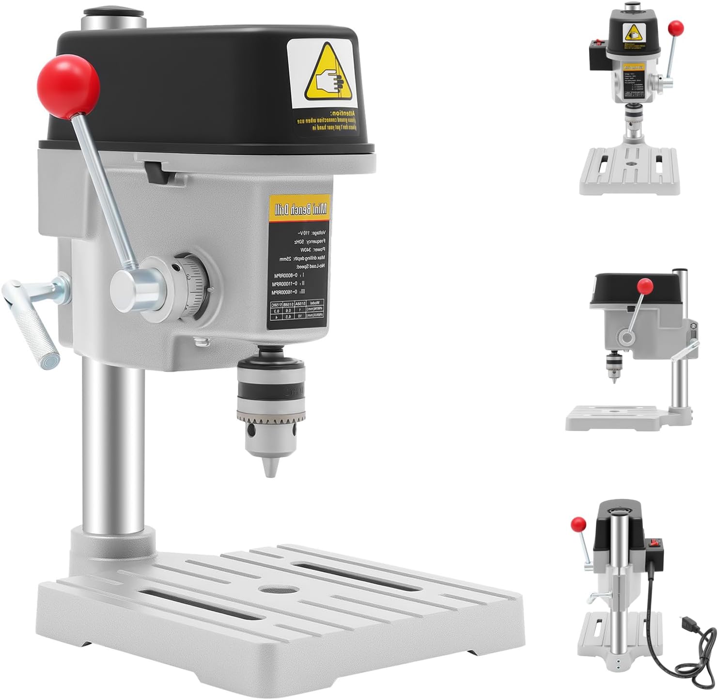 Upgrade Mini Benchtop Drill Press, 110V 340W Portable Electric Mini Bench Drill Press Metal Wooden DIY Jewelry Making Crafts Tool w/ 3-Level Speed Adjustment for DIY