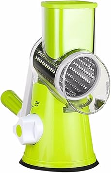 Multi-function vegetable cutter Hand drum rotary shaper, with 3 stainless steel blades, very suitable for potato grater, vegetable slicer, cheese grindergreen