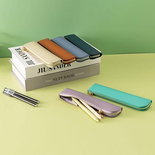 Miniatura 4 de Estuche de cuero para lápices, bolso fino y suave, estuche pequeño para adultos, estuche de cuero para personas mayores con cremallera