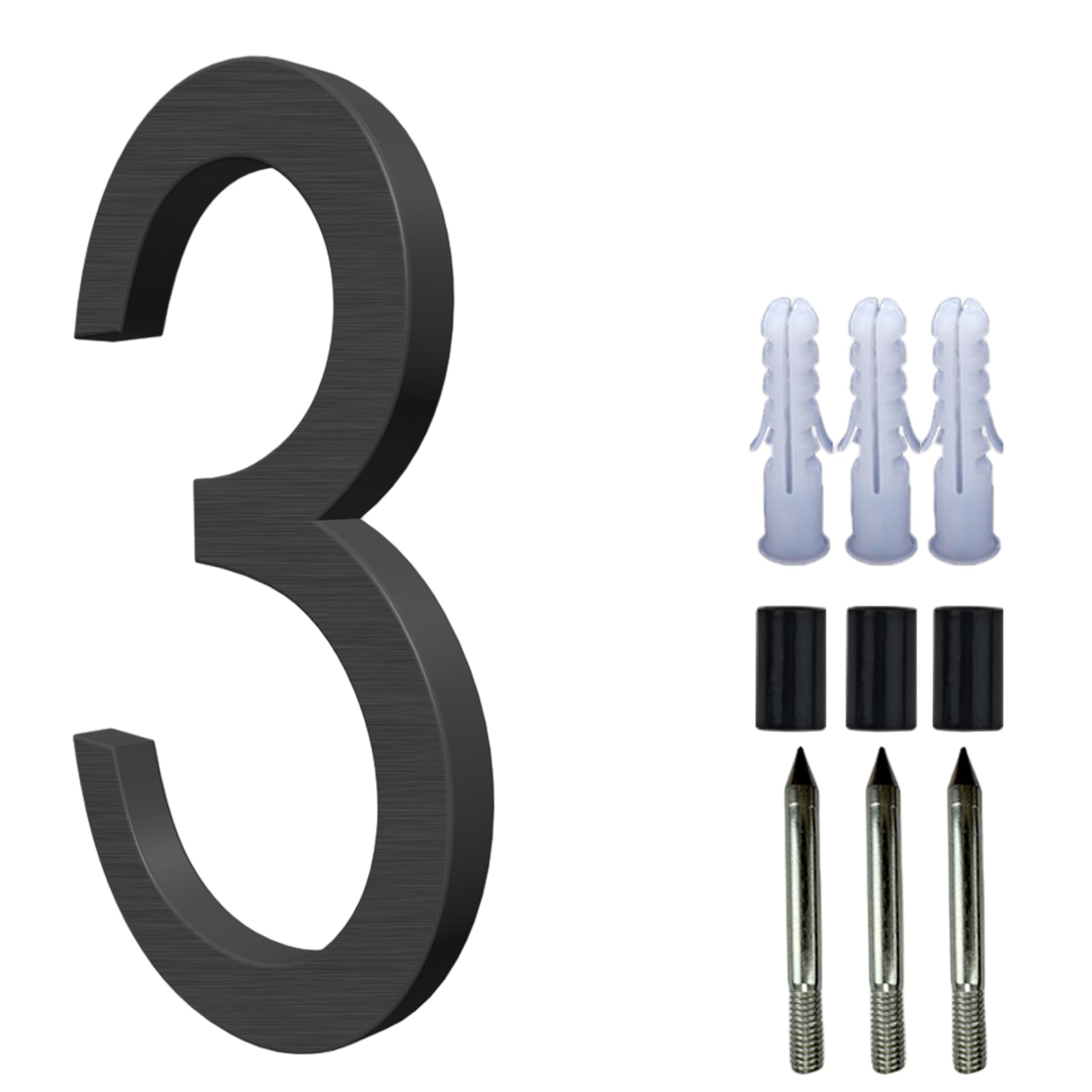Floating House Number for Outside, 5 Inch Aluminum Modern Outdoor House Address Sign for Yard Street & Mailbox, Address Numbers and Letters, Black, 3