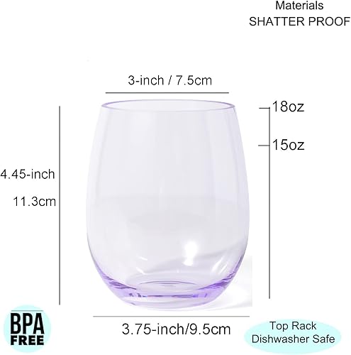 Miniatura 2 de KX-WARE Copas de vino acrílicas sin tallo de 18 onzas, juego de 6 unidades color morado