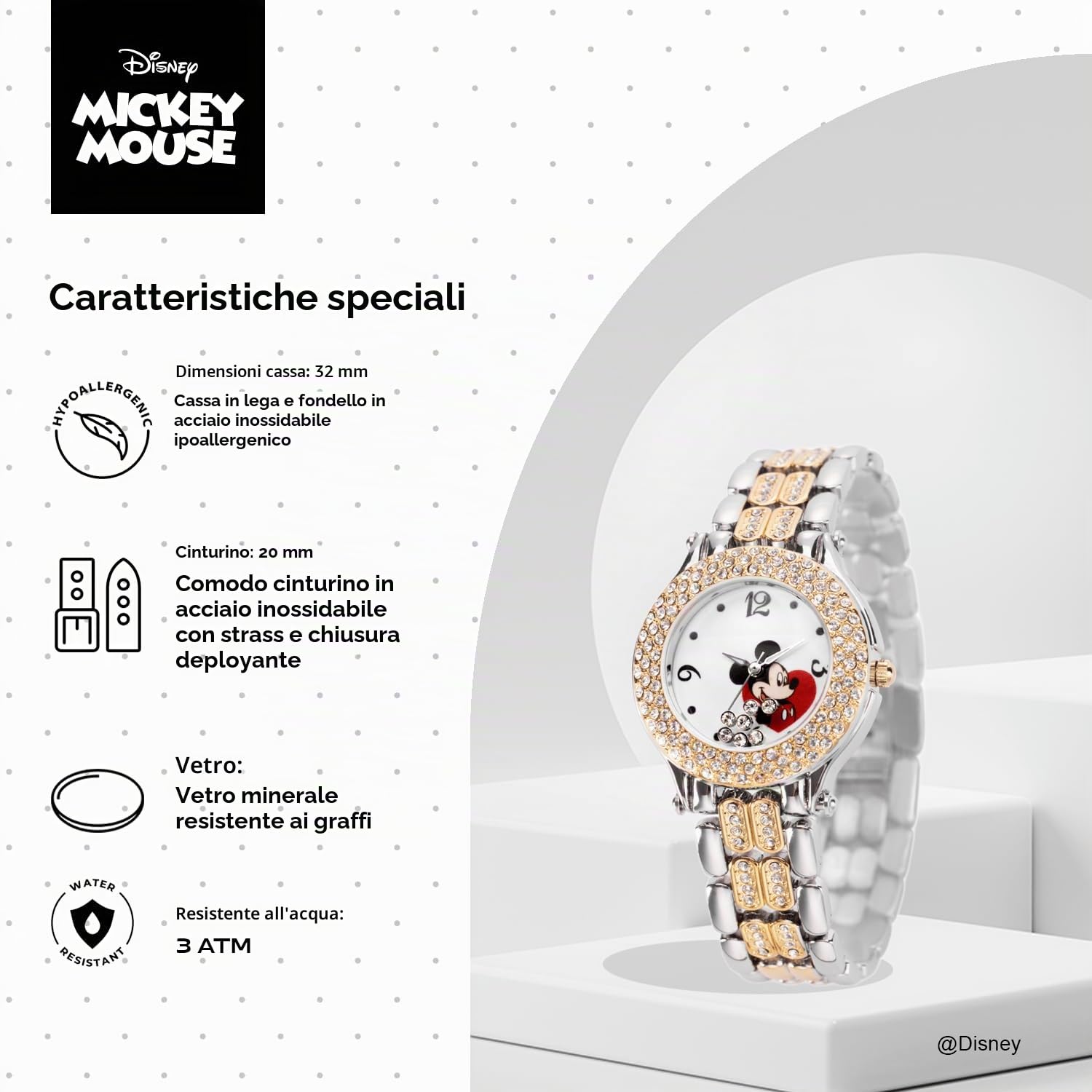 Disney Orologio Analogico al Quarzo Giapponese Unisex Adulti con Cinturino in Metallo WDS001198