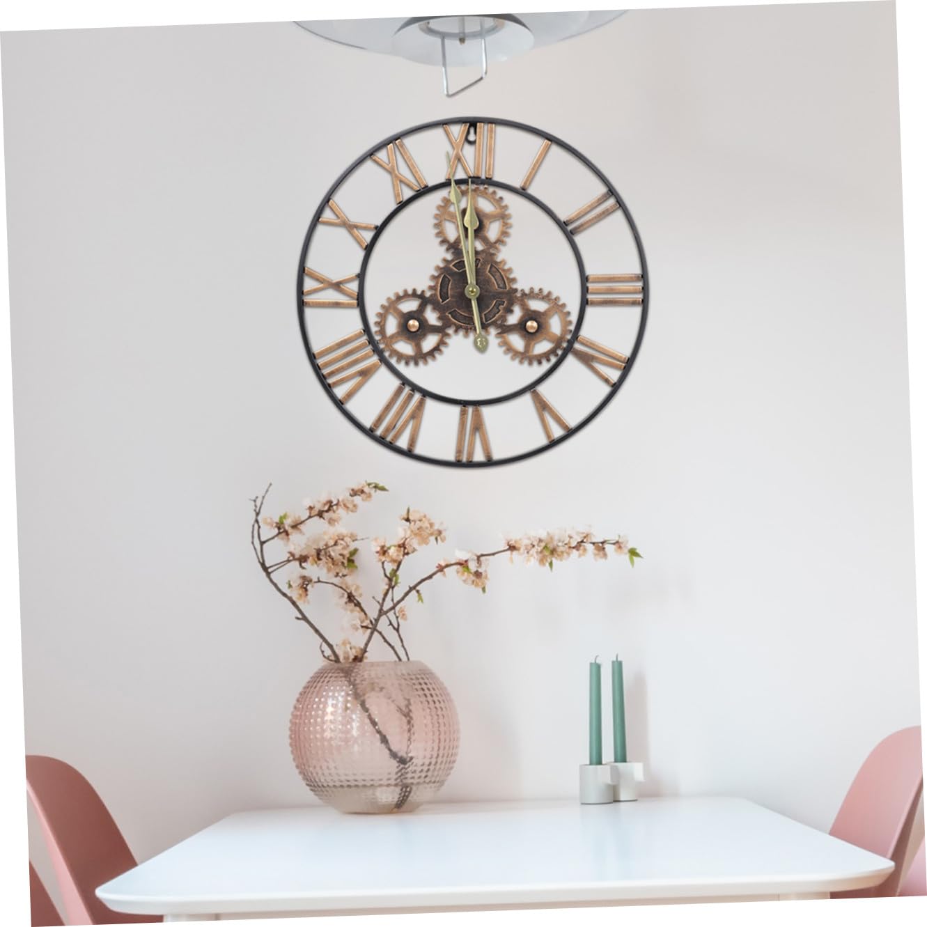 Reloj de Pared Decorativo Estilo Industrial Americano, Reloj Colgante Redondo de Hierro para Salón y Oficina