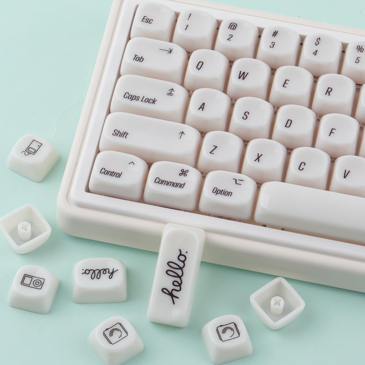 Sunzit MOA Keycaps, 136 Tasten, Cute Keycaps mit Keramikstruktur, minimalistisches weißes Keycap Set, Tastenkappen für mechanische Tastaturen mit 65%/75%/96%/voller Größe (durchscheinendes Weiß)