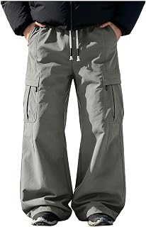 Mens Drawstring Y2K Baggy Parachute Cargo Pants with Pockets