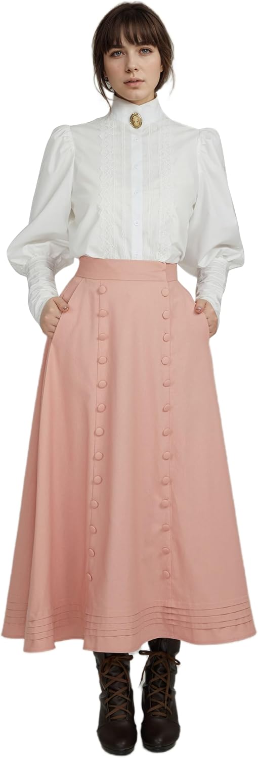 Victorian Blouse Women Puff Sleeve Blouse Button Down Ruffle Dressy Shirts Tops - Image 2