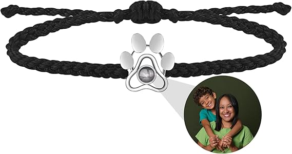 Pulsera de foto personalizada para parejas Pulsera de proyección personalizada Pulsera de proyección de foto de pata de perro personalizada Pulsera de muñeca de cuerda trenzada hecha a mano ajustable