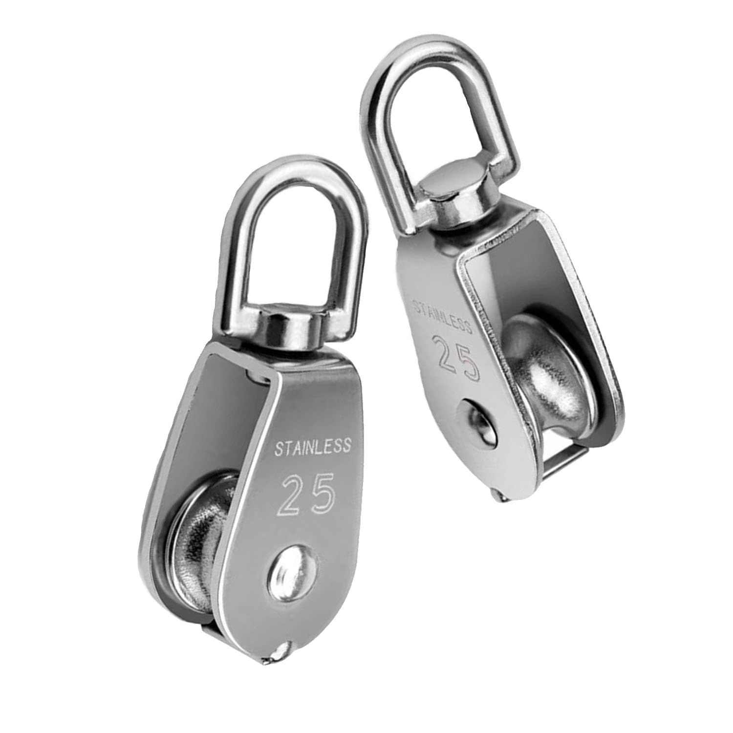 M25 - Polea simple con gancho giratorio para grúa de elevación de 330 LB/150 kg de capacidad de carga de acero inoxidable, rueda de remolque para cuerda, 6 unidades