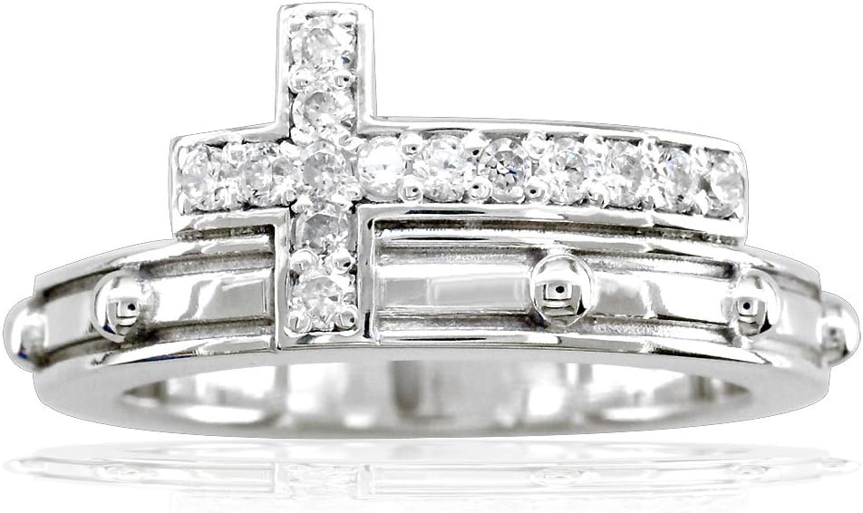 SZIRODiamond Christian Cross Rosary Ring in 14K White Gold