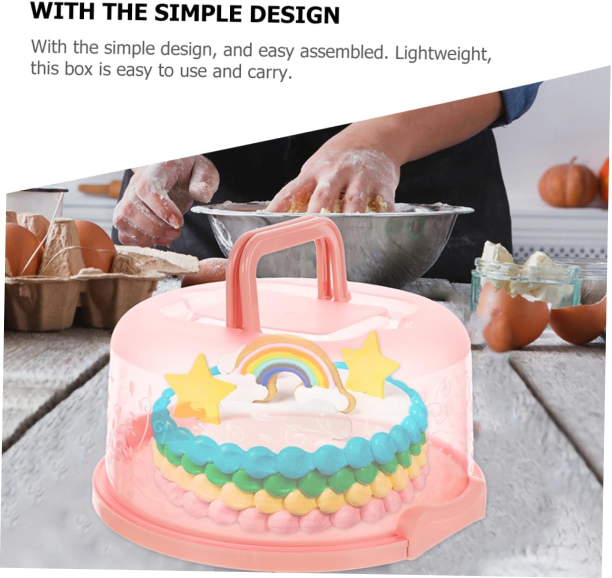 HEALLILY Portable Cake Box Container with Handle 2pcs Pp Material Round Cake Carriers for Travel Storage